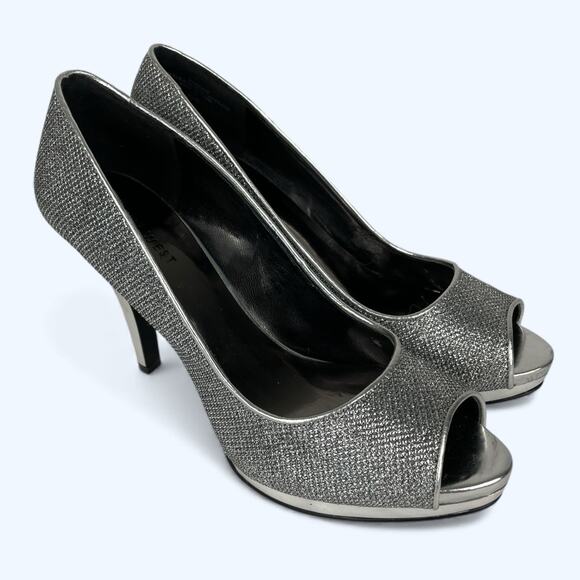 Nine West Shoes - Nine West Danee Peep Toe Pumps Platform High Heels 7.5M Silver Glitter